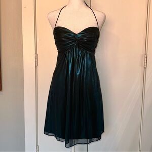 Vintage y2k iridescent Black and Teal Halter Mini Dress. Size Small